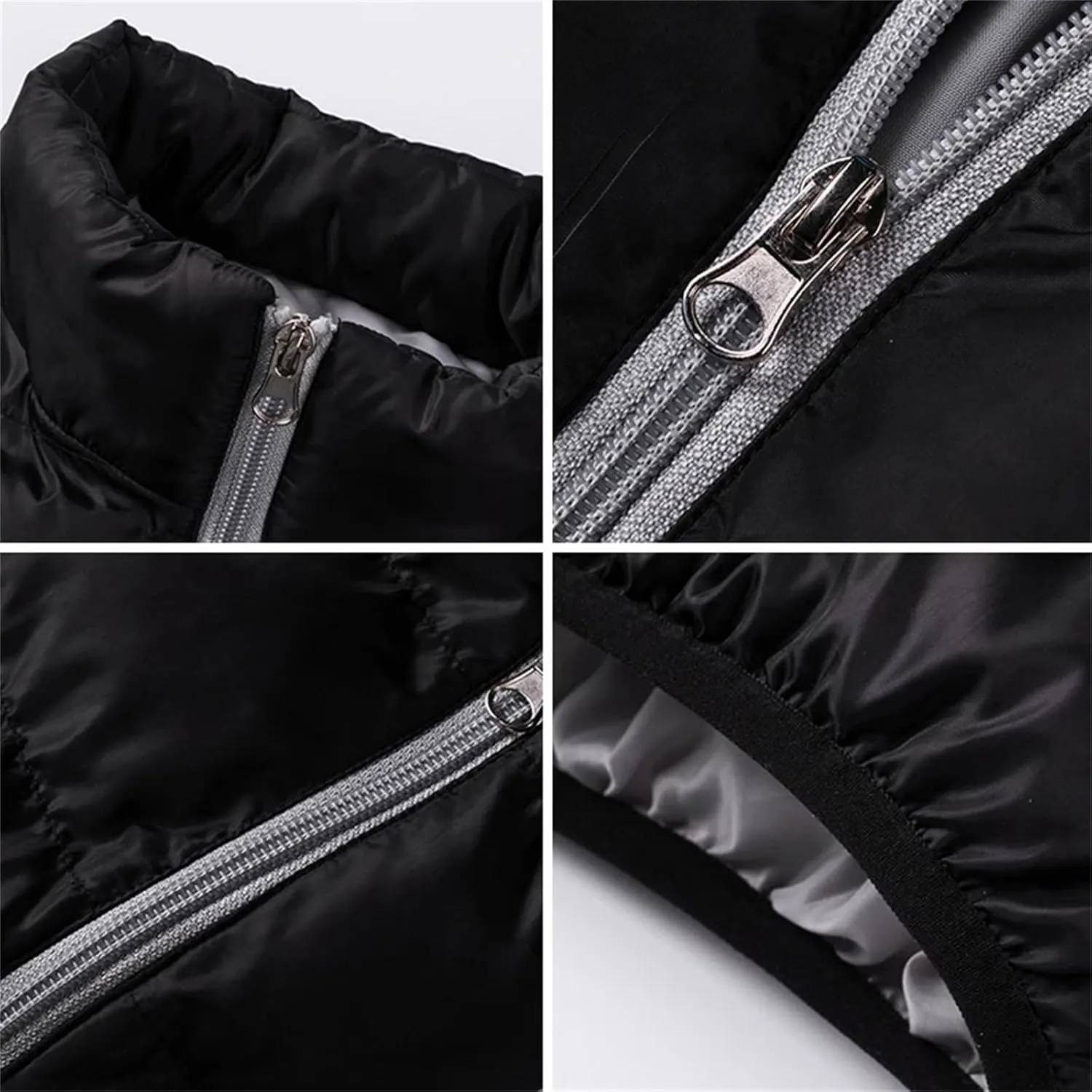 Mens Solid Stand Collar Light Cotton-Padded Casual Zipper Long Sleeve Warm Parka Coat
