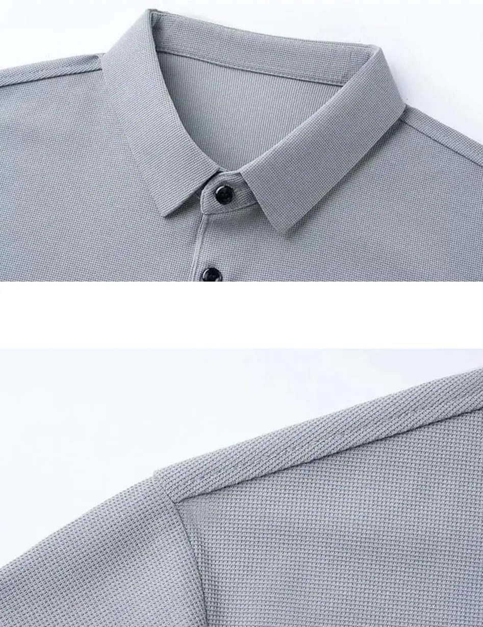 Men's Summer Classic Thin Solid Polo Shirts Lapel Short Sleeve Quick Dry Business Casual Shirts