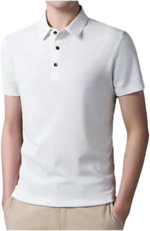 Men's Summer Classic Thin Solid Polo Shirts Lapel Short Sleeve Quick Dry Business Casual Shirts