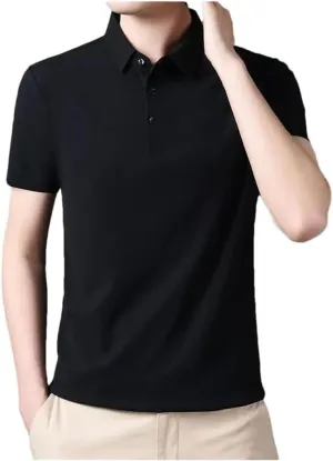 Men's Summer Classic Thin Solid Polo Shirts Lapel Short Sleeve Quick Dry Business Casual Shirts