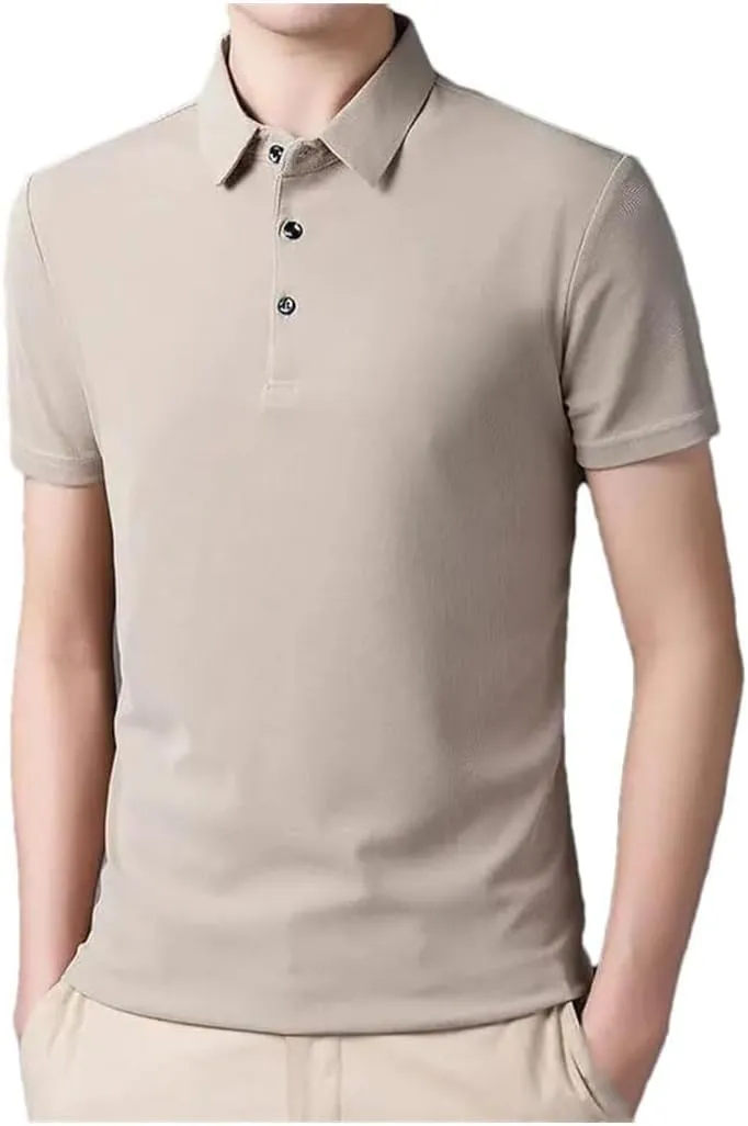 Men's Summer Classic Thin Solid Polo Shirts Lapel Short Sleeve Quick Dry Business Casual Shirts