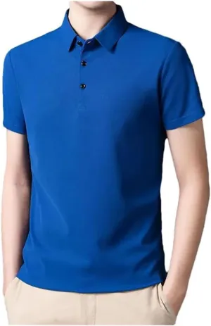 Men's Summer Classic Thin Solid Polo Shirts Lapel Short Sleeve Quick Dry Business Casual Shirts
