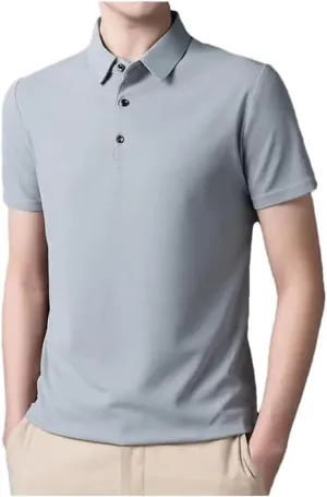 Men's Summer Classic Thin Solid Polo Shirts Lapel Short Sleeve Quick Dry Business Casual Shirts