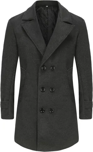 Men's Trench Coat Warm Winter Coat for Men Classic Pea Coat wih Pockets Casual Long Jacket Overcoat Walking Coat
