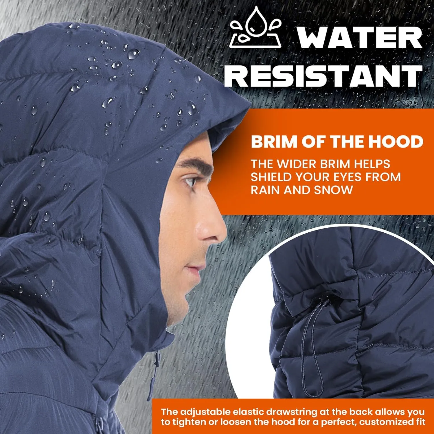 Men's Ultra Lightweiht Packable Down Jacket Hood Water-Resistant Full Zip Pockets Puffer Jackets