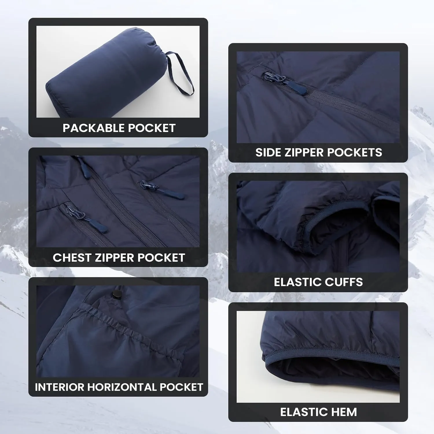 Men's Ultra Lightweiht Packable Down Jacket Hood Water-Resistant Full Zip Pockets Puffer Jackets