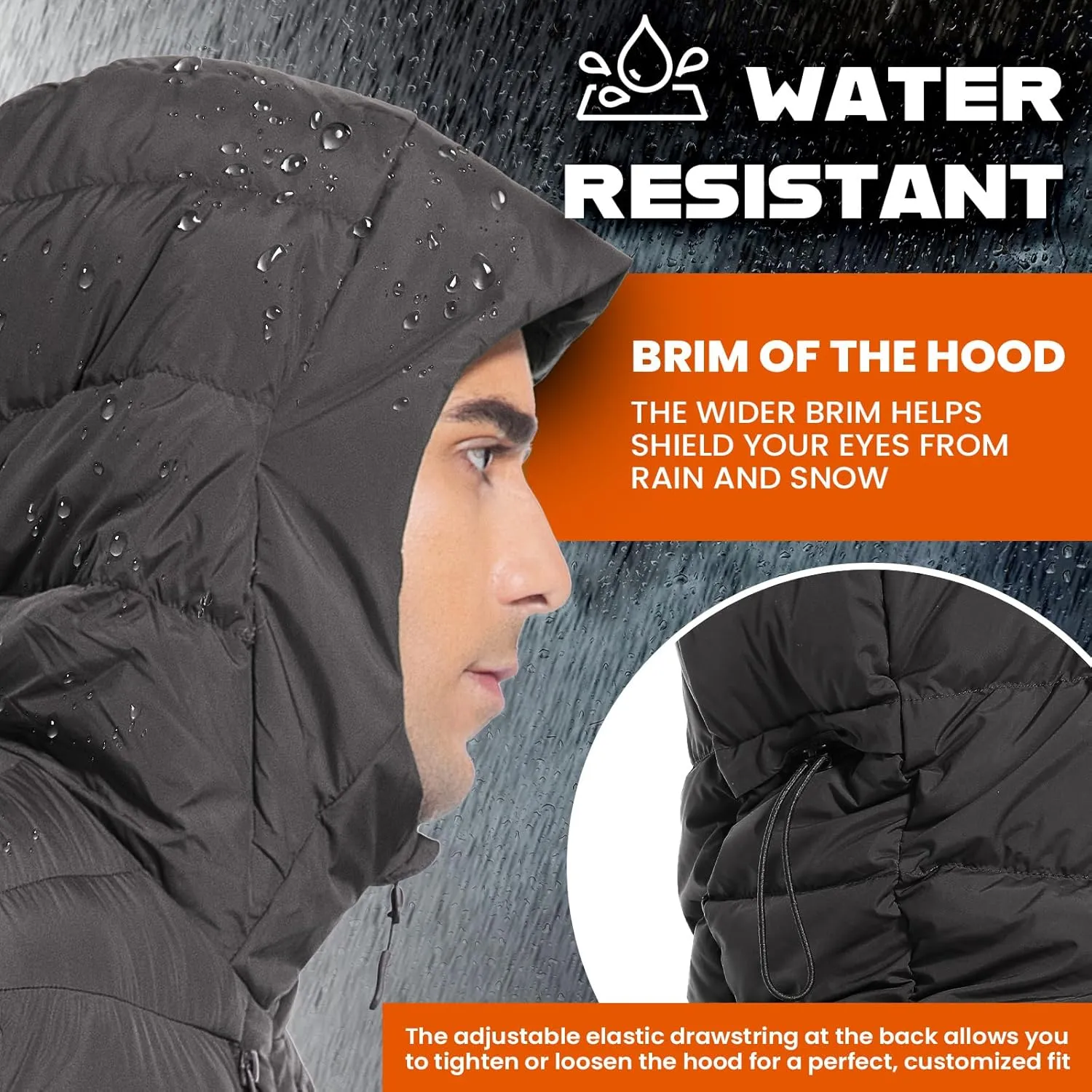 Men's Ultra Lightweiht Packable Down Jacket Hood Water-Resistant Full Zip Pockets Puffer Jackets