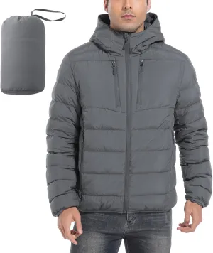 Men's Ultra Lightweiht Packable Down Jacket Hood Water-Resistant Full Zip Pockets Puffer Jackets