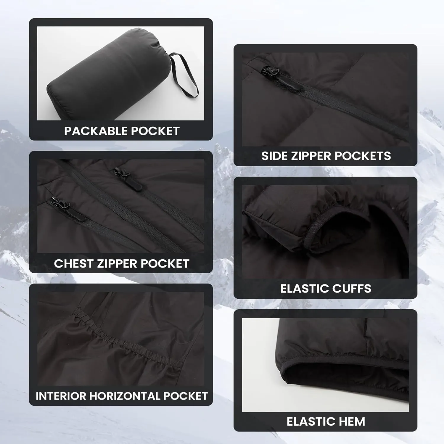 Men's Ultra Lightweiht Packable Down Jacket Hood Water-Resistant Full Zip Pockets Puffer Jackets