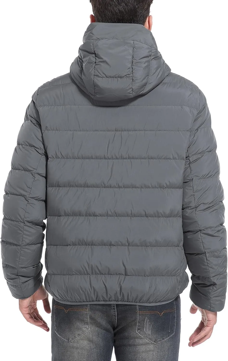 Men's Ultra Lightweiht Packable Down Jacket Hood Water-Resistant Full Zip Pockets Puffer Jackets