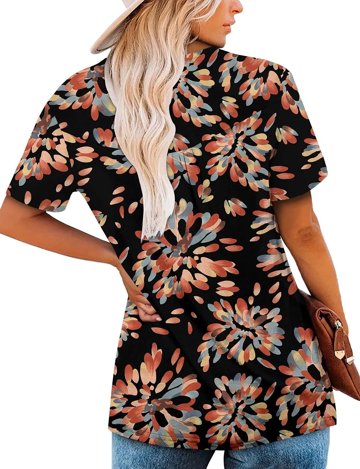 Mystry Zone Womens Henley V Neck Casual Blouse Button Down T Shirts Flare and Flowy Tops