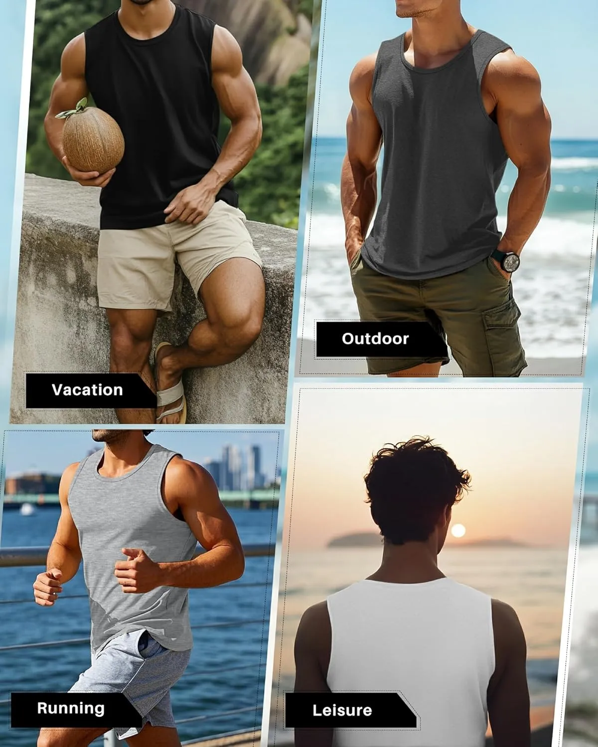 Neer 4 Pack Men's Big & Tall Tank Tops, Sleeveless Cotton Crew Neck T Shirts Casual Classic Shirts Muscle Quick Dry Tees