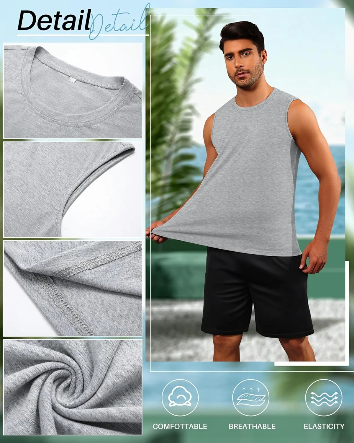 Neer 4 Pack Men's Big & Tall Tank Tops, Sleeveless Cotton Crew Neck T Shirts Casual Classic Shirts Muscle Quick Dry Tees