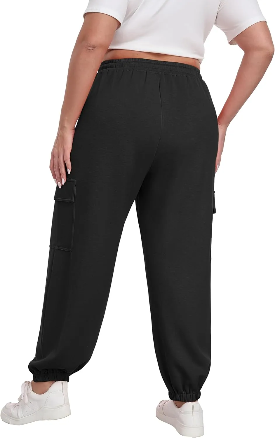 OLRIK Plus Size Pants 2025 Trendy Cargo Sweatpants Adjustable Drawstring Joggers Loose Fit Lounge Trousers with Pockets