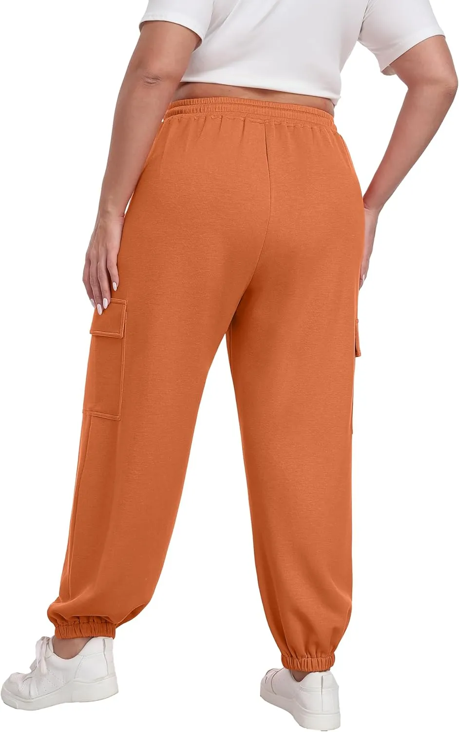 OLRIK Plus Size Pants 2025 Trendy Cargo Sweatpants Adjustable Drawstring Joggers Loose Fit Lounge Trousers with Pockets