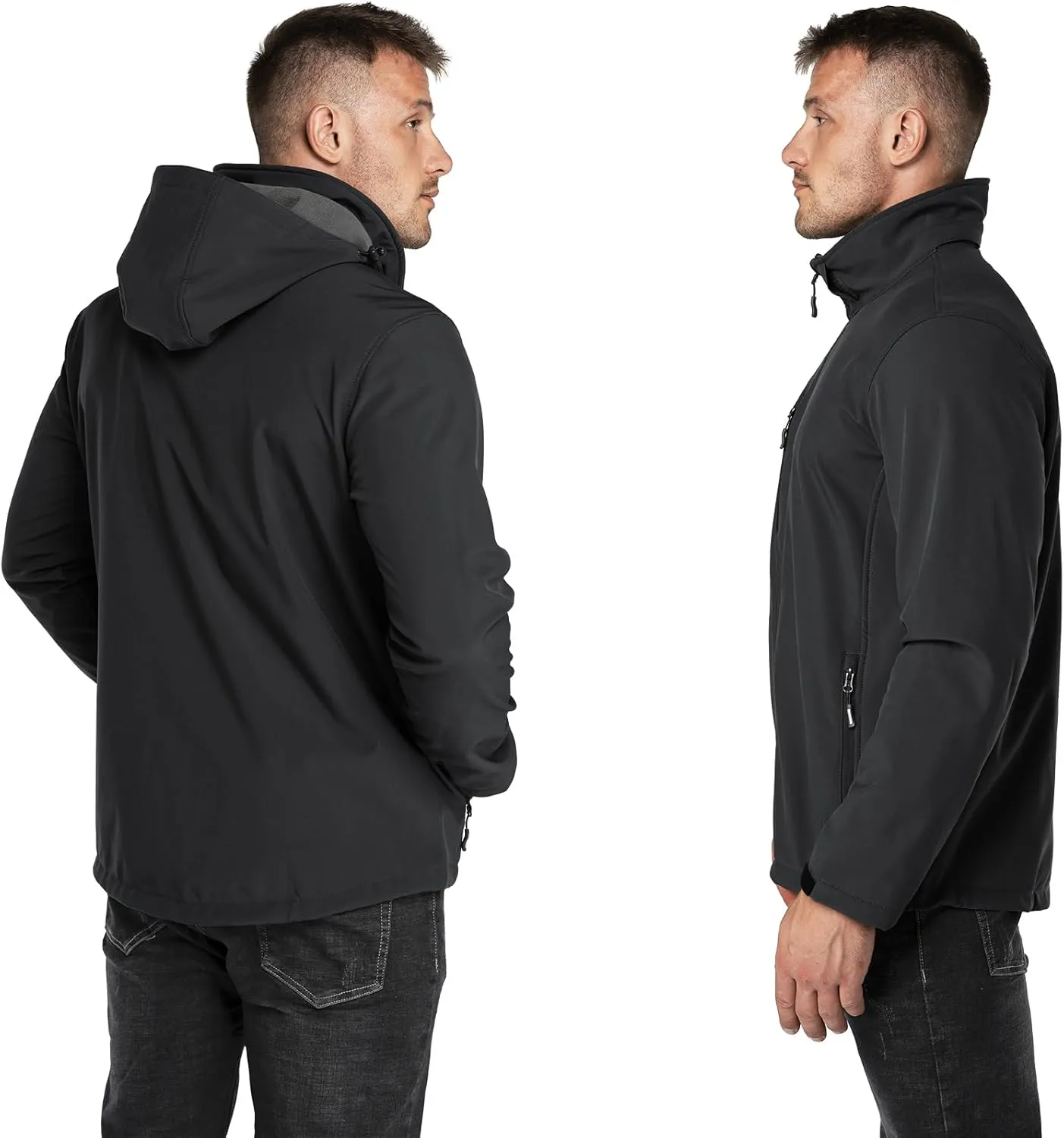 Outdoor Ventures Men's Lightweight Softshell Jacket Fleece Lined Hooded Water Resistant Winter Hiking Windbreaker Jackets