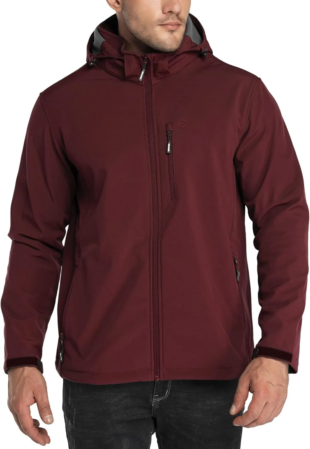 Outdoor Ventures Men's Lightweight Softshell Jacket Fleece Lined Hooded Water Resistant Winter Hiking Windbreaker Jackets