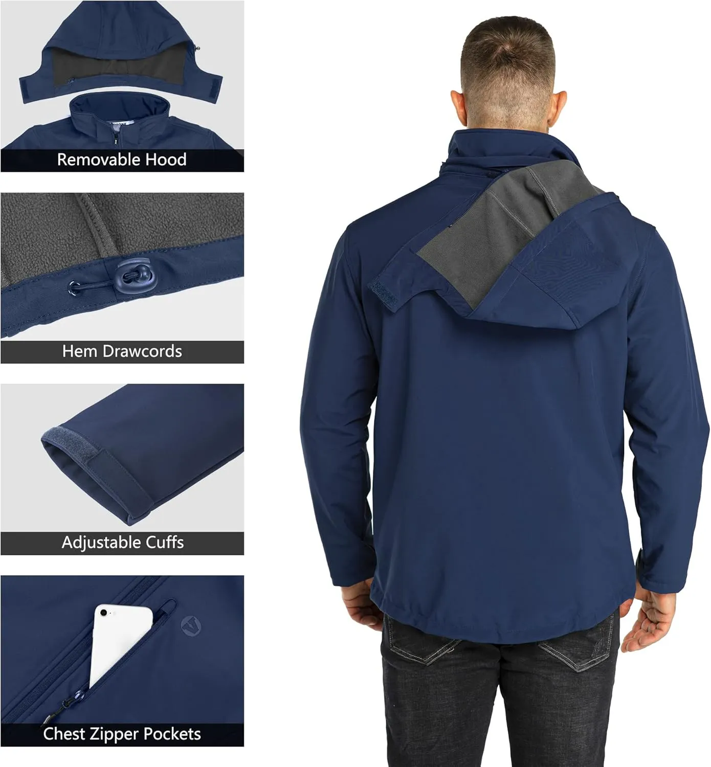 Outdoor Ventures Men's Lightweight Softshell Jacket Fleece Lined Hooded Water Resistant Winter Hiking Windbreaker Jackets