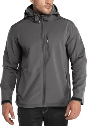 Outdoor Ventures Men's Lightweight Softshell Jacket Fleece Lined Hooded Water Resistant Winter Hiking Windbreaker Jackets