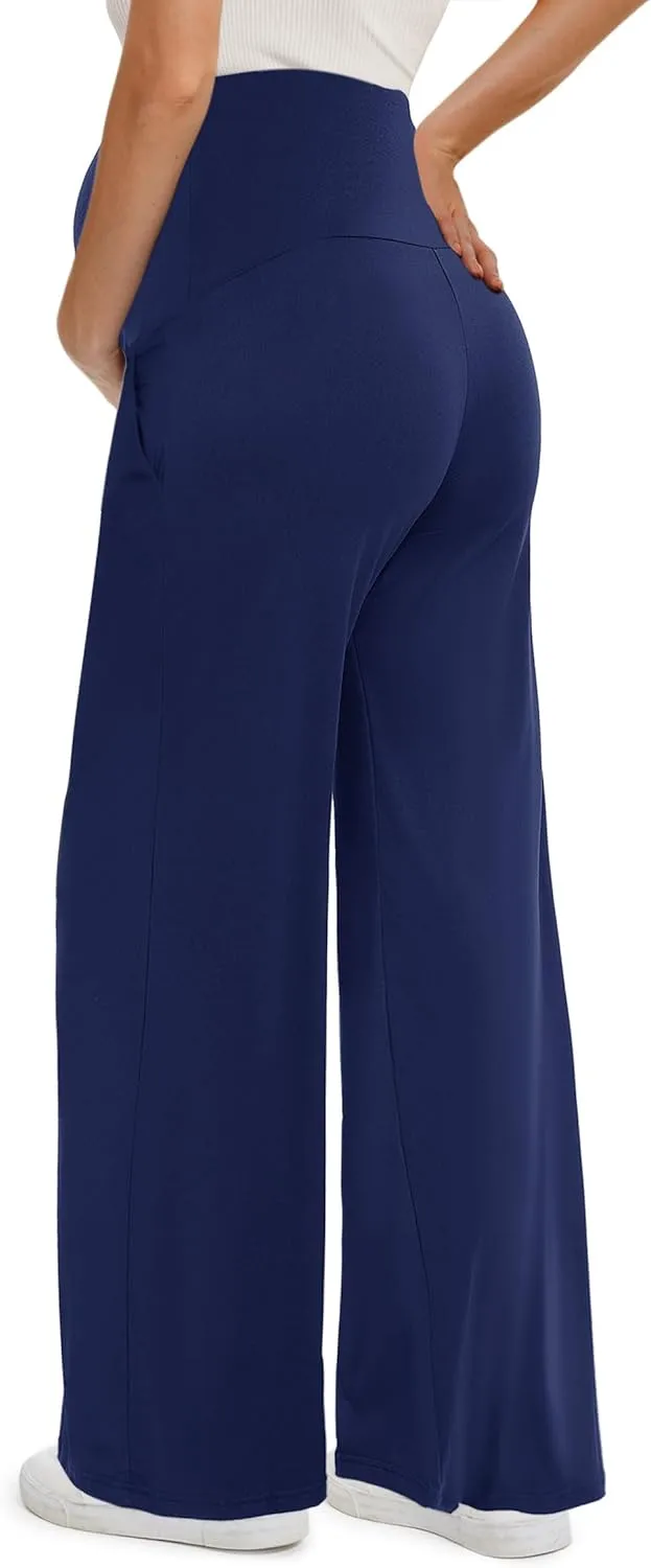 Peauty Buttery Soft Maternity Palazzo Pants Over The Belly, Wide Leg High Waisted Pregnancy Yoga-Pants(S-3XL)