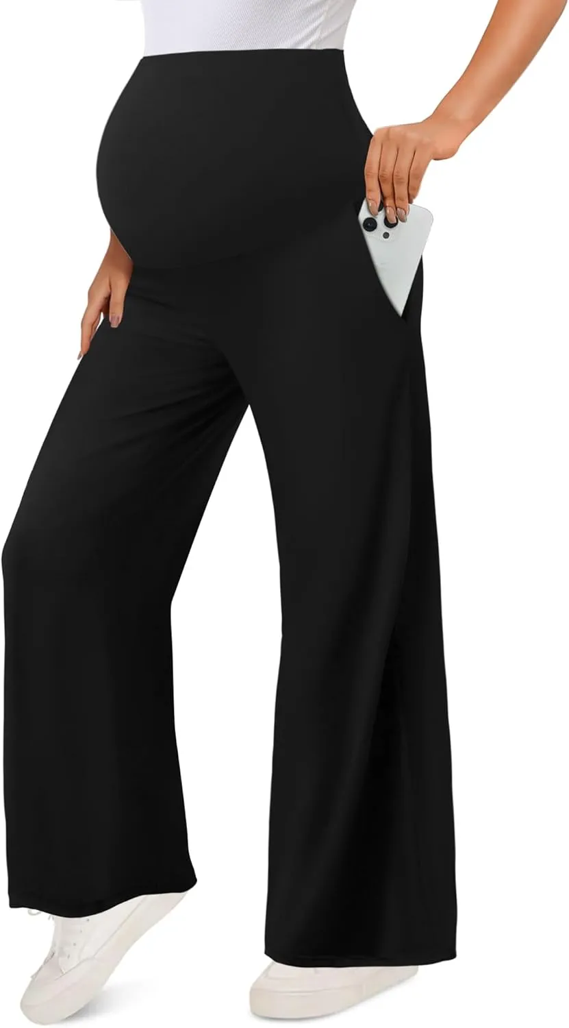 Peauty Buttery Soft Maternity Palazzo Pants Over The Belly, Wide Leg High Waisted Pregnancy Yoga-Pants(S-3XL)