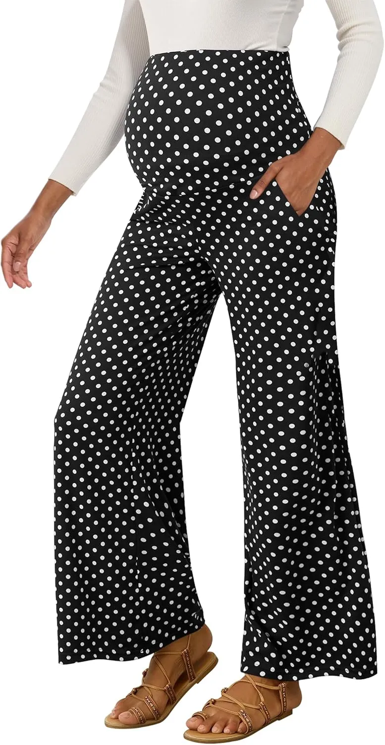 Peauty Buttery Soft Maternity Palazzo Pants Over The Belly, Wide Leg High Waisted Pregnancy Yoga-Pants(S-3XL)