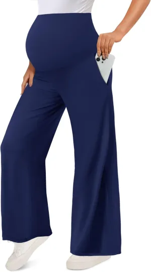 Peauty Buttery Soft Maternity Palazzo Pants Over The Belly, Wide Leg High Waisted Pregnancy Yoga-Pants(S-3XL)