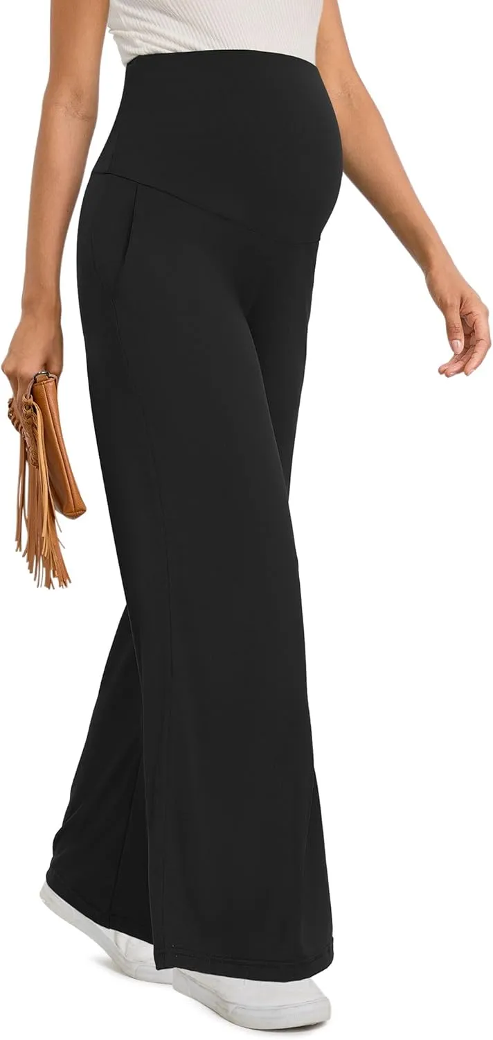 Peauty Buttery Soft Maternity Palazzo Pants Over The Belly, Wide Leg High Waisted Pregnancy Yoga-Pants(S-3XL)