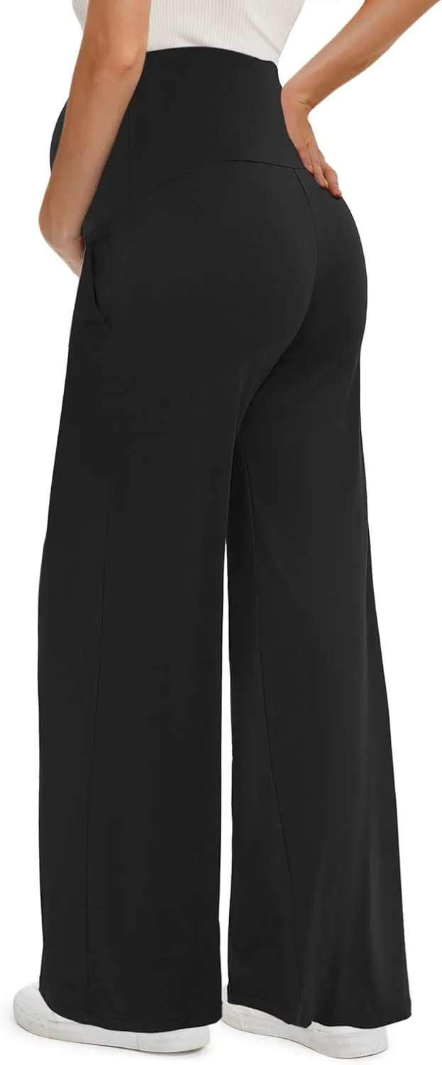 Peauty Buttery Soft Maternity Palazzo Pants Over The Belly, Wide Leg High Waisted Pregnancy Yoga-Pants(S-3XL)