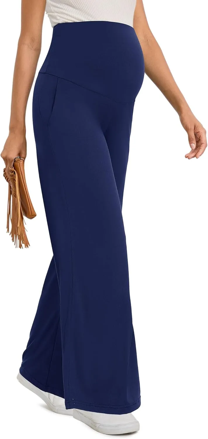 Peauty Buttery Soft Maternity Palazzo Pants Over The Belly, Wide Leg High Waisted Pregnancy Yoga-Pants(S-3XL)