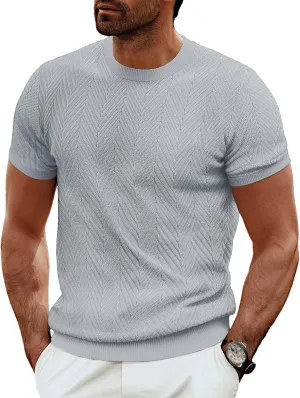 PJ PAUL JONES Men's Short Sleeve Knit T-Shirts Casual Crewneck Solid Texture Knit Shirt