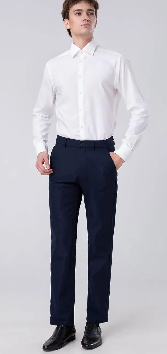 Plaid&Plain Men's Dress Pants Straight Fit Stretch Khaki Pants Wrinkle Free