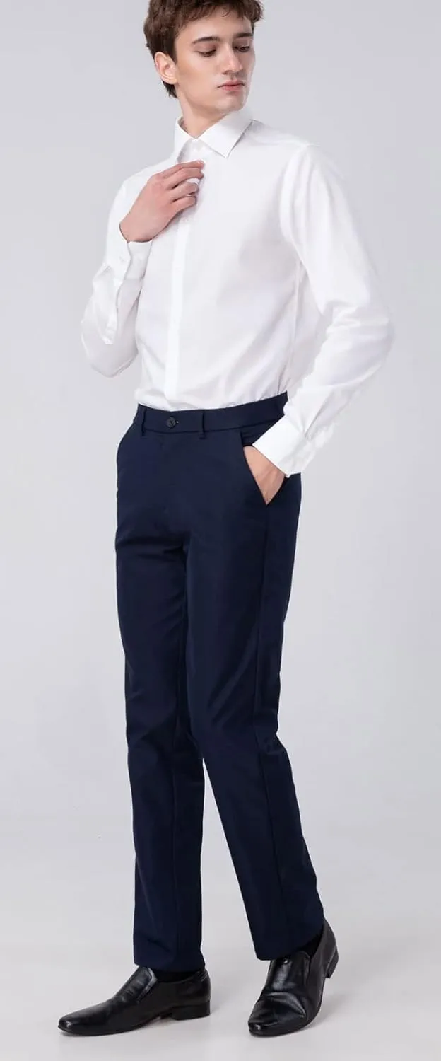 Plaid&Plain Men's Dress Pants Straight Fit Stretch Khaki Pants Wrinkle Free