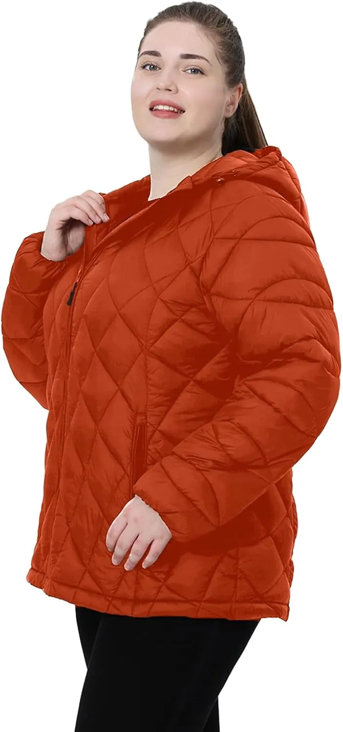 Plus Size Women's Packable Puffer Jacket 1X-5X Water-Resistant Lightweight Winter Coat(Exclusively for Plus Size)
