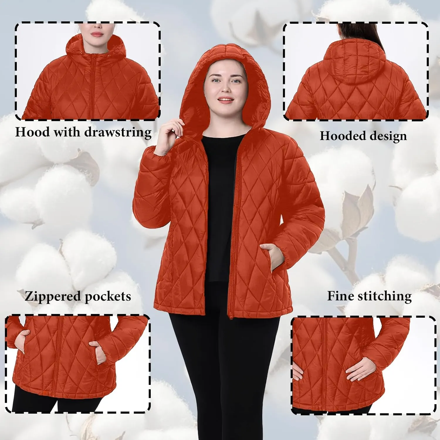 Plus Size Women's Packable Puffer Jacket 1X-5X Water-Resistant Lightweight Winter Coat(Exclusively for Plus Size)