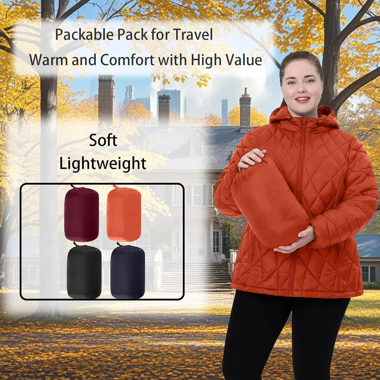 Plus Size Women's Packable Puffer Jacket 1X-5X Water-Resistant Lightweight Winter Coat(Exclusively for Plus Size)