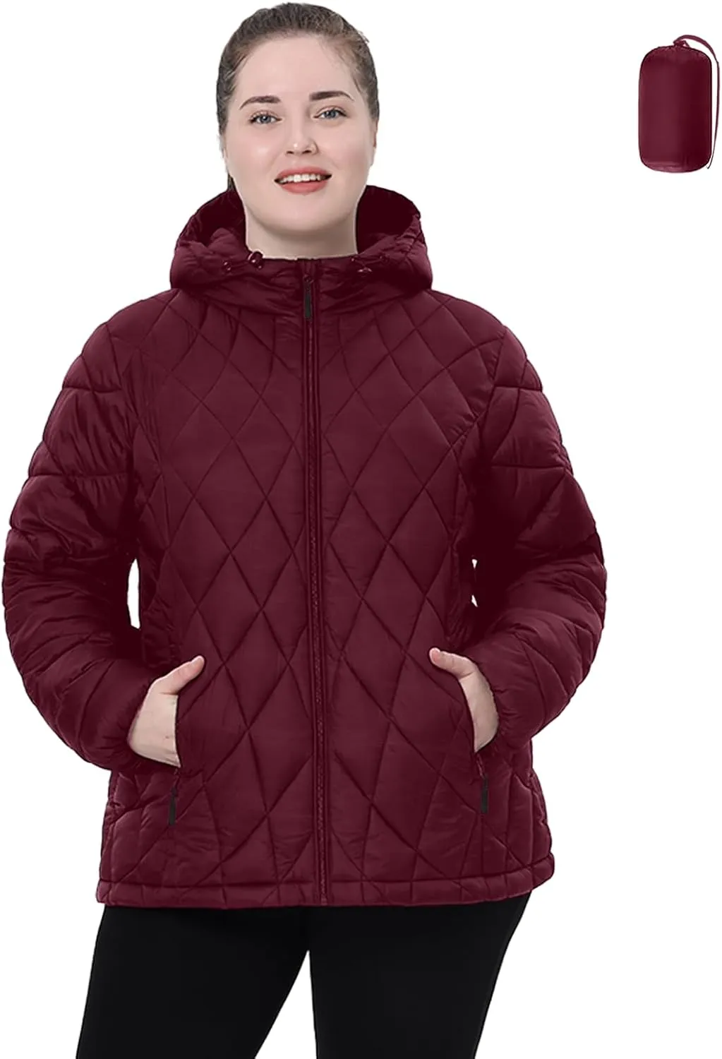 Plus Size Women's Packable Puffer Jacket 1X-5X Water-Resistant Lightweight Winter Coat(Exclusively for Plus Size)