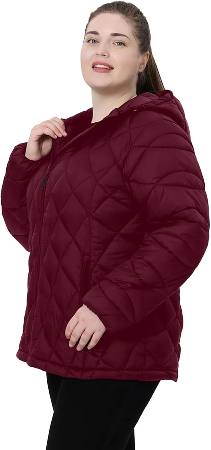 Plus Size Women's Packable Puffer Jacket 1X-5X Water-Resistant Lightweight Winter Coat(Exclusively for Plus Size)