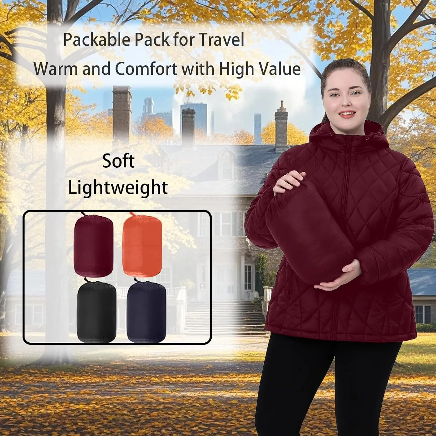 Plus Size Women's Packable Puffer Jacket 1X-5X Water-Resistant Lightweight Winter Coat(Exclusively for Plus Size)