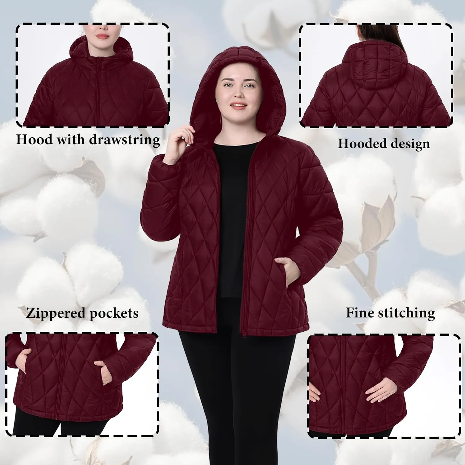 Plus Size Women's Packable Puffer Jacket 1X-5X Water-Resistant Lightweight Winter Coat(Exclusively for Plus Size)