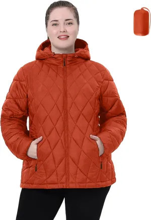 Plus Size Women's Packable Puffer Jacket 1X-5X Water-Resistant Lightweight Winter Coat(Exclusively for Plus Size)