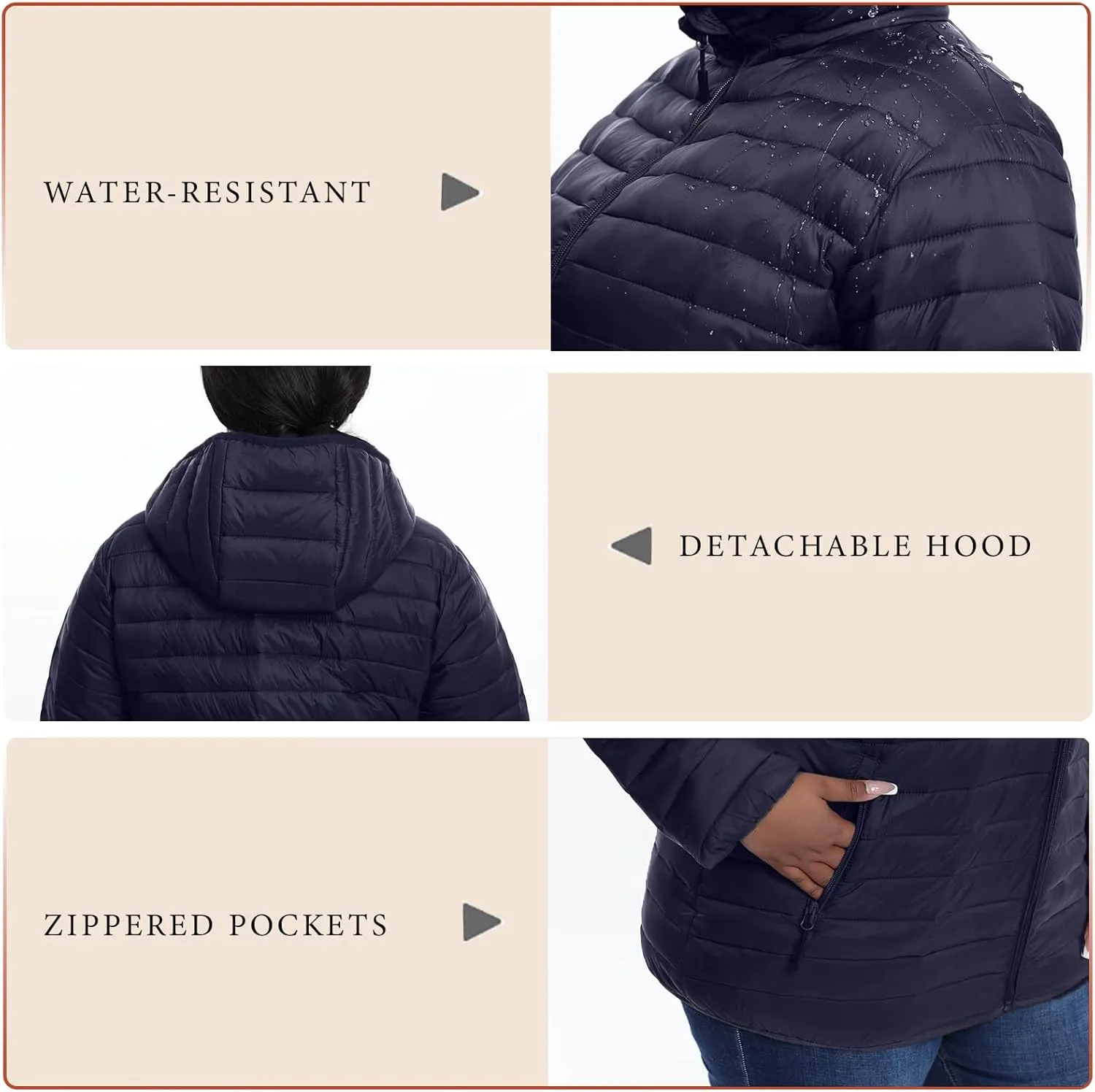 Plus Size Women's Packable Puffer Jacket 1X-6X Water-Resistant Lightweight Winter Coat(Exclusively for Plus Size)