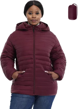Plus Size Women's Packable Puffer Jacket 1X-6X Water-Resistant Lightweight Winter Coat(Exclusively for Plus Size)