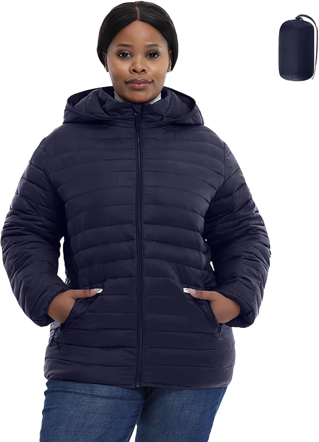 Plus Size Women's Packable Puffer Jacket 1X-6X Water-Resistant Lightweight Winter Coat(Exclusively for Plus Size)