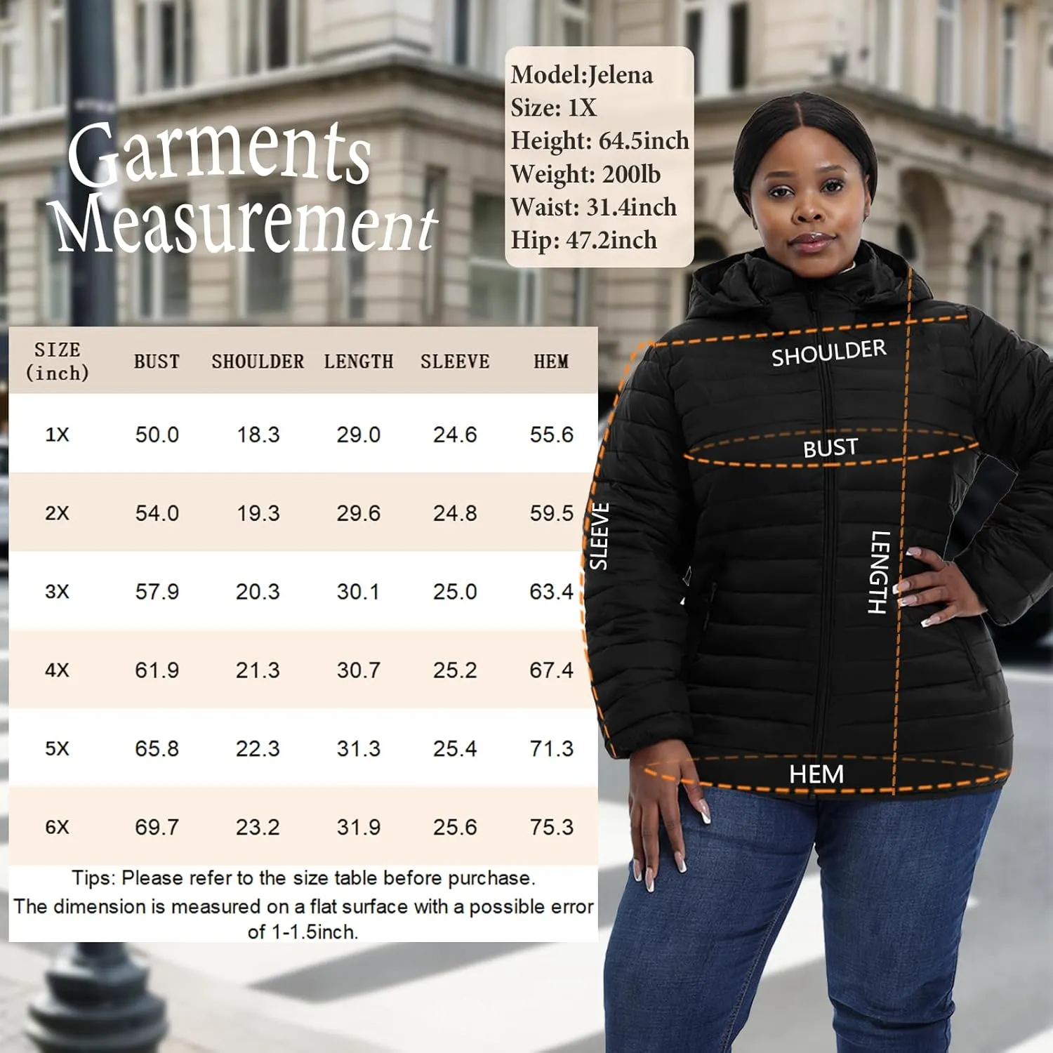 Plus Size Women's Packable Puffer Jacket 1X-6X Water-Resistant Lightweight Winter Coat(Exclusively for Plus Size)