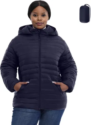 Plus Size Women's Packable Puffer Jacket 1X-6X Water-Resistant Lightweight Winter Coat(Exclusively for Plus Size)
