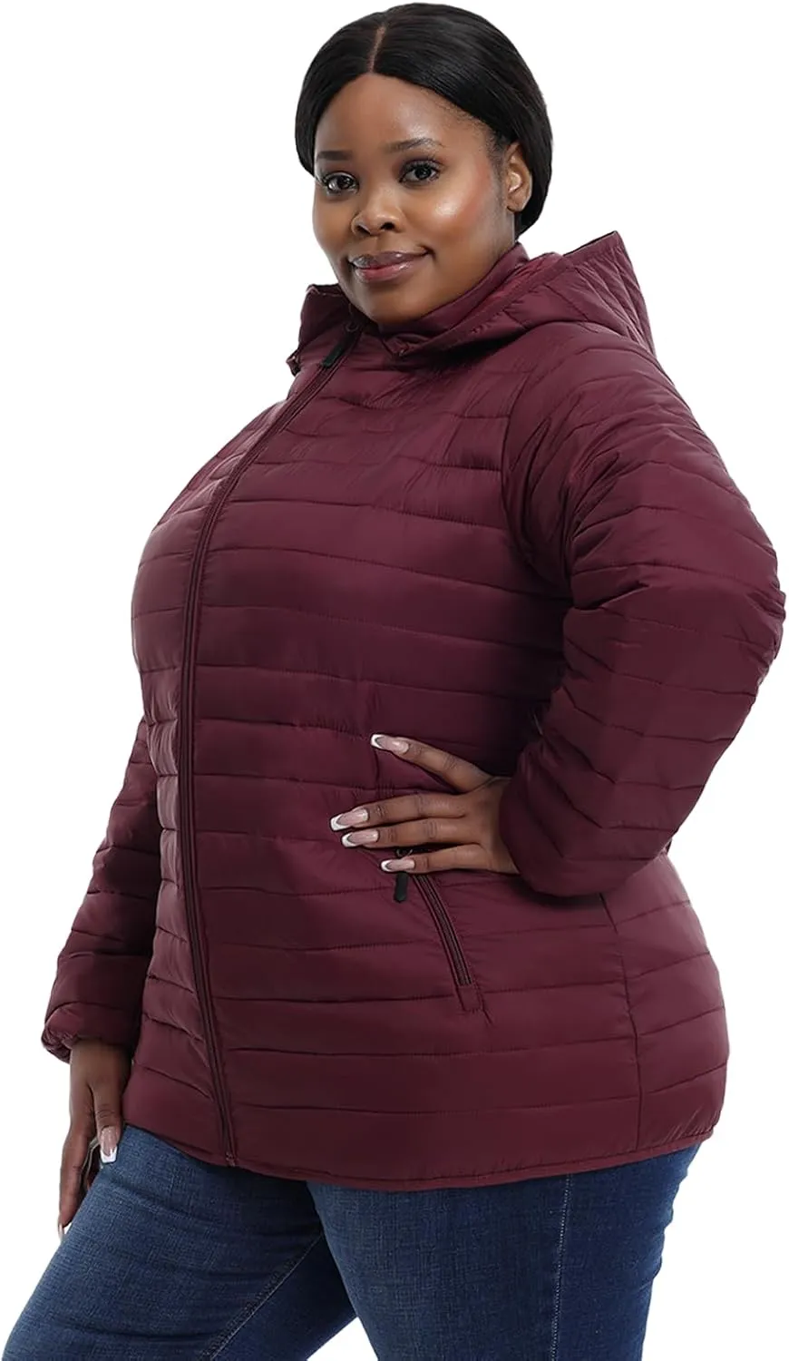Plus Size Women's Packable Puffer Jacket 1X-6X Water-Resistant Lightweight Winter Coat(Exclusively for Plus Size)