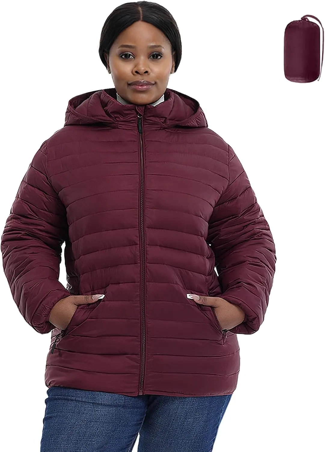 Plus Size Women's Packable Puffer Jacket 1X-6X Water-Resistant Lightweight Winter Coat(Exclusively for Plus Size)