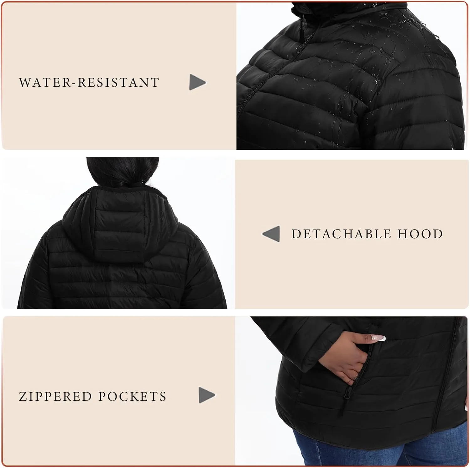 Plus Size Women's Packable Puffer Jacket 1X-6X Water-Resistant Lightweight Winter Coat(Exclusively for Plus Size)