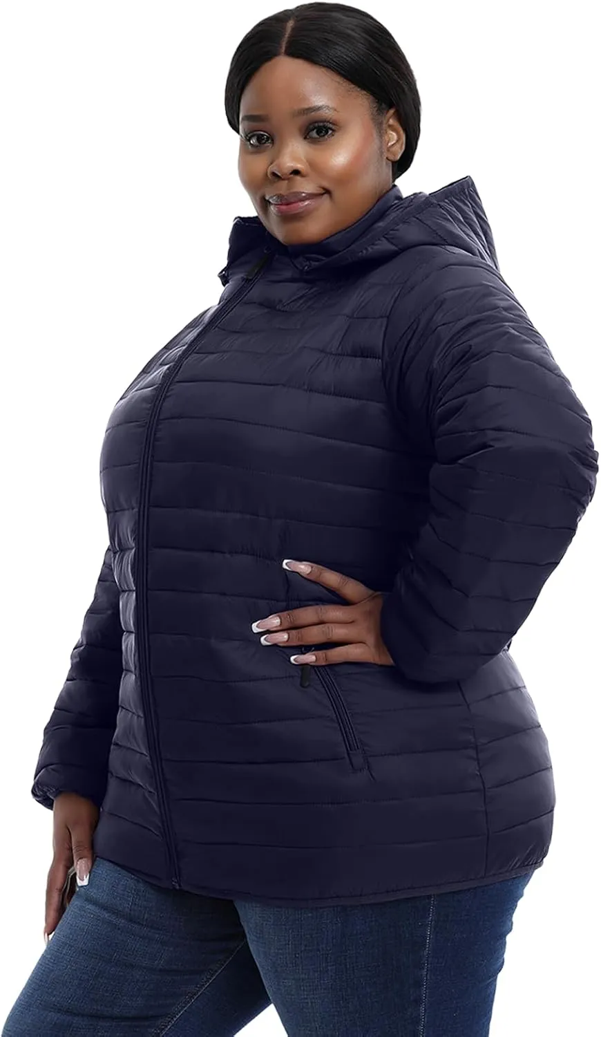 Plus Size Women's Packable Puffer Jacket 1X-6X Water-Resistant Lightweight Winter Coat(Exclusively for Plus Size)